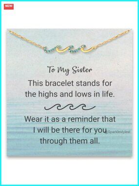 925 Sterling Silver 18K Gold Wave Charm Bracelet Sister Gift Adjustable